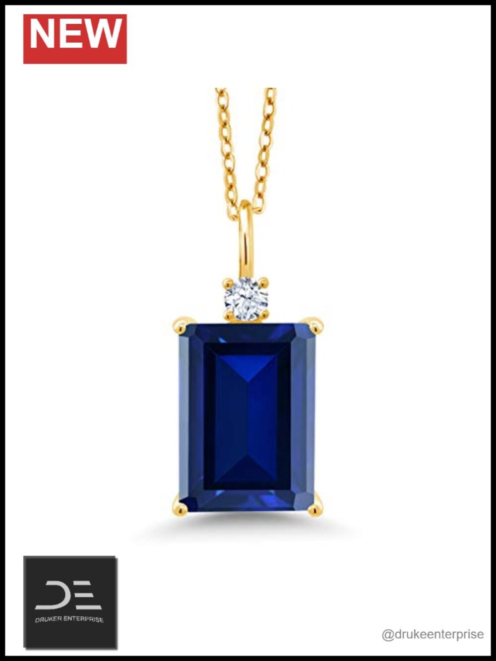 10.11 Cttw Blue Created Sapphire Pendant Necklace 18K Gold Plated Silver